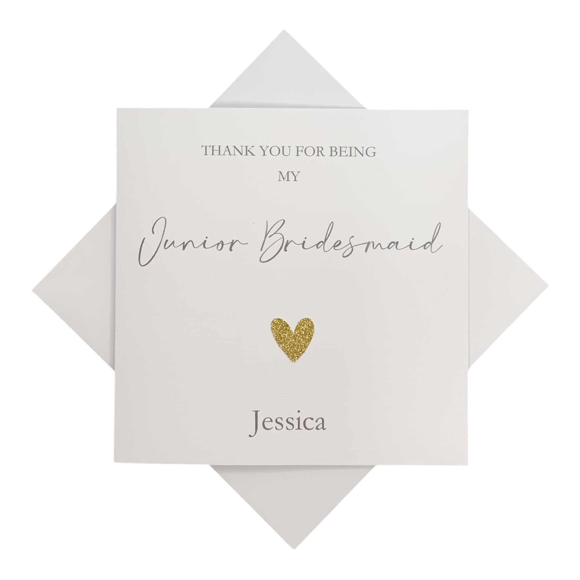 Personalised Thank You For Being My Bridesmaid Best Man Maid Matron Of Honour Usher Flower Girl Bridesman Witness - Various Roles - Greeting Card - Heart Colour Choice - Thank You (Junior Bridesmaid)