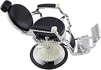 Vista 8 de Dir Silla de peluquero hidráulica resistente, sillas diseñadas antiguas de la barbería Mikado, negro