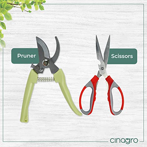 Image of Cinagro (Set of 2) Stainless Steel Gardening Tools, Pack of Pruning Shears /Hand Pruner /Cutter and Gardening Scissors, Sharp Blades for Easy Cutting, Comfortable and Durable (Multicolor)