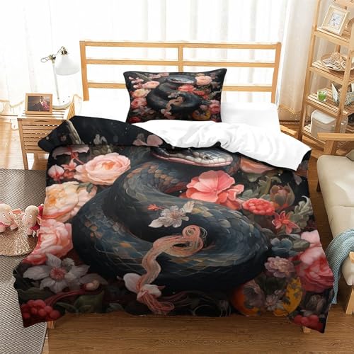 Housse de couette serpent 3D 135x200 parure lit microfibre