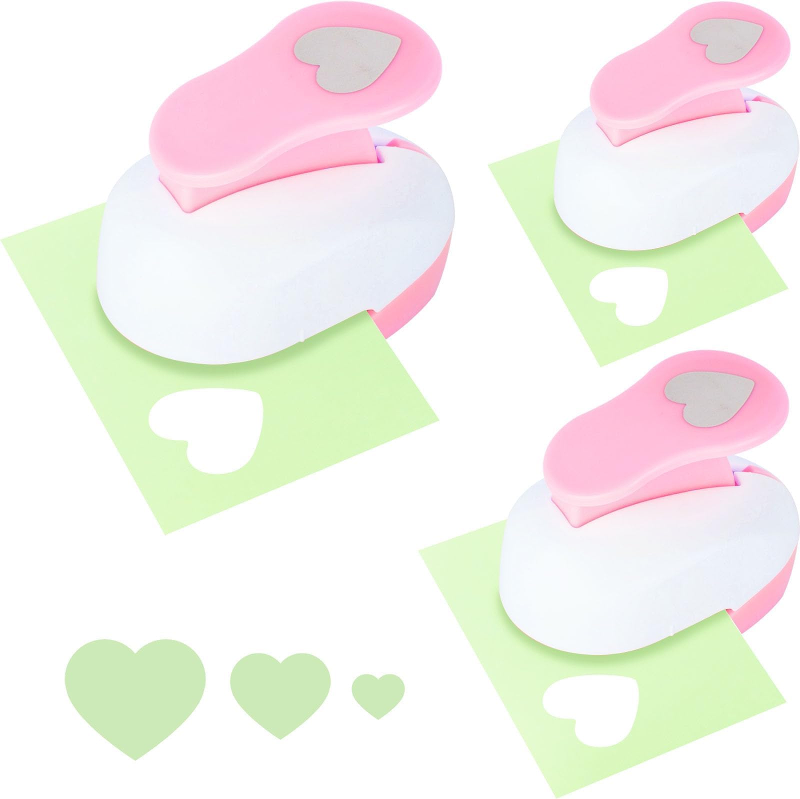 Pink Heart Shape Hole Punch 3PCS Set, High Precision Design for Romantic Heart Patterns for Wedding, Greeting Cards Decations, Scrapbooking DIY