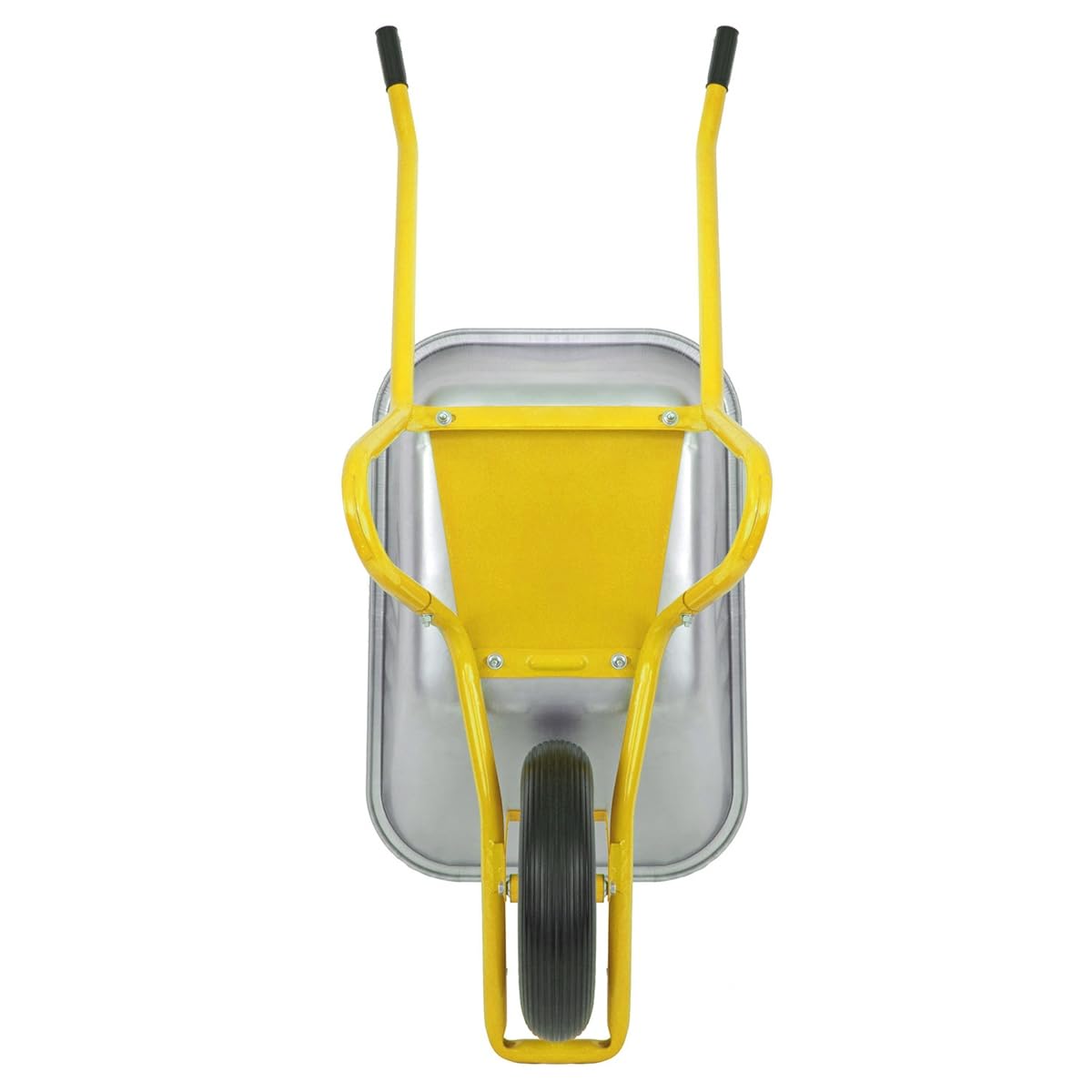 Matrix Schubkarre Profi 100l Liter 250 kg mit zusätzlichem Bodenblech Luftrad Schubkarren groß Garten Scheibtruhe Bauschubkarre | Mulde verzinkt | Metall Felge mit Kugellager | Farbe gelb