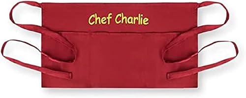 Delantales de servidor personalizados con 3 bolsillos, delantal de cintura para mujeres y hombres, delantal de camarera con nombre, medio delantal