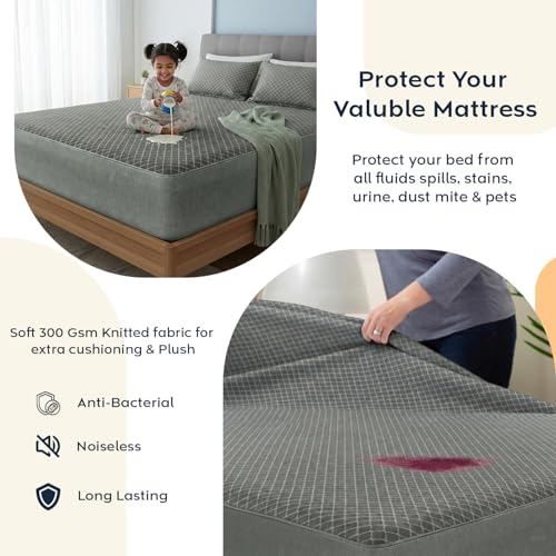 Image of Ayka 100% Waterproof Knitted Mattress Protector Queen Size Breathable Hypoallergenic Noiseless Ultra Soft Fitted Bed Protector 75x60 inch Mattress /Bed Cover (Queen 75 * 60 inch, Grey)