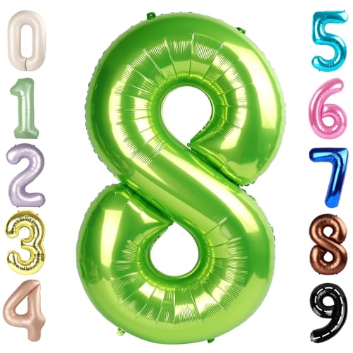 Image of 8 Balloon Numbers, 40In Green Balloons for Party Birthday Decorations | Eye-catching Appearance, Perfect Decorative Centerpieces, Convenient Self-sealing Structure, Widely for Various Occasions