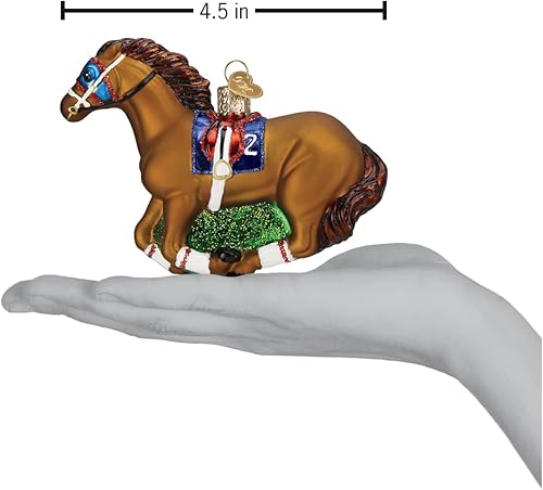 Miniatura 4 de Old World Christmas Adorno de cristal soplado de caballo de carreras para árbol de Navidad
