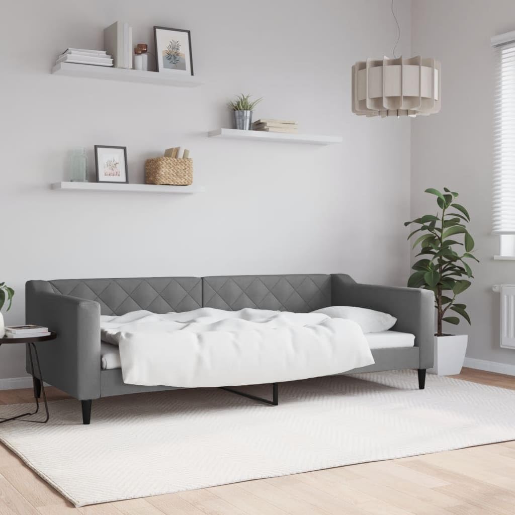 Rozkładana 2w1 z tkaniny do salonu i sypialni metalowa szara 90x200 cm