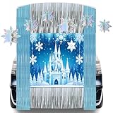 CIEOVO ハロウィーン トランクまたはおやつ 車 デコレーションキット 氷 雪 城 バナー ブルー シルバー タッセルと雪の結晶 装飾 SUV アーチ道 ガレージ アウトドア お化け屋敷 アナと雪の女王 パーティーデコレーション