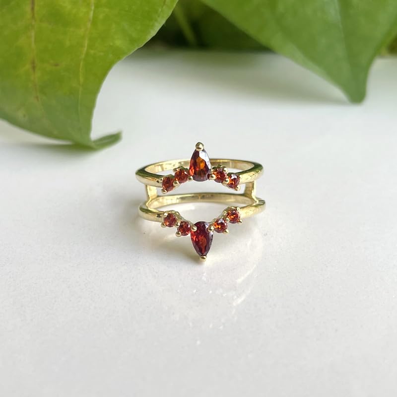 Miniatura 3 de Red Garnet Crown Shaped Enhancer Guard For Women, 14k White Gold Finish Garnet Wrap Ring, Engagement Ring