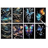 スクラッチアート 8枚セット 21*29cm A4 サイズ 夜光 スクラッチアート で美しいアート 面白い塗り絵 簡単 削るだけで スクラッチアート 鯨 蝶 花火 熱気球 夜景 DIY 手作り 虹絵 DIY 部屋飾り 大人 子供 プレゼント インテリア 絵 スクラッチペン付き (A：鲸*4枚+蝶 *4枚)