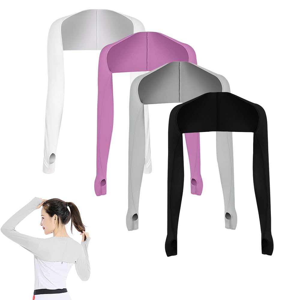 JZSCooling Shawl Arm Sleeves, 4 Pcs Sun Protection for Women Men with Finger Hole for Golfing, Driving, Riding, Fishing