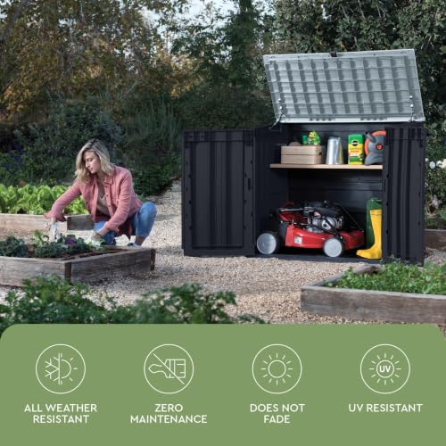 Image of Keter Store-It-Out Prime 4.3 x 3.7 ft. Outdoor Resin Storage Shed with Easy Lift Hinges, Perfect for Yard Tools, Pool Floats and Garden Accessories, Black