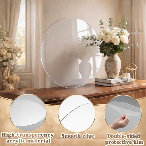 Image of Gisafai 2 Pcs 20 Inch Large Clear Acrylic Round Disc, 1 /8 Inch Thick Glass Circle Sheets with Protective Film, Transparent Acrylic Panels for DIY Projects, Crafts, Cake Displays and Tabletop