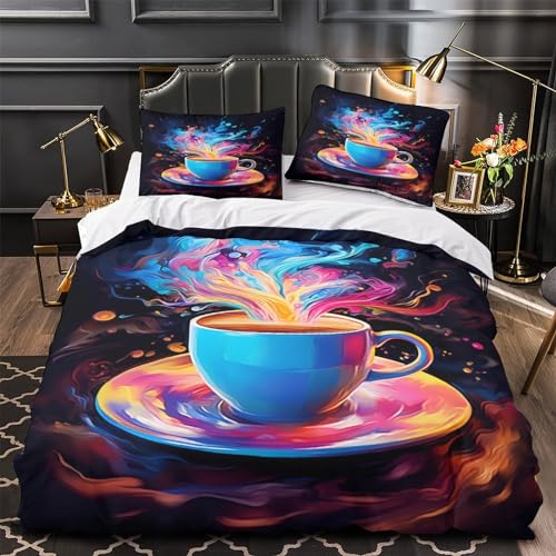 Housse de couette café 3D 200x200cm avec taies en microfibre douce