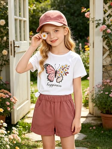 Image of KIDLAGA Girls Two Piece Sets Cherry Pattern Short Sleeve Shirts and Shorts Set With Pockets Girls Summer Outfits Size 7-14