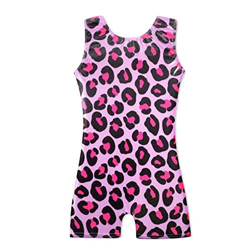HOZIY Gymnastics Leotards with Shorts for Girls Toddlers Kids Biketard Tumbling Outfits Sparkle Unicorn Leopard Galaxy 9-10 Years Pink Leopard