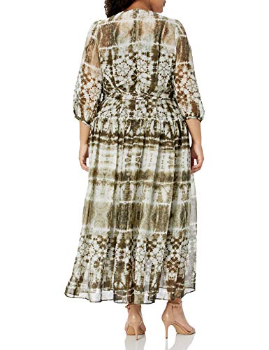 Calvin Klein Women's Size Long Sleeve Maxi Dress with Faux Wrap, Caper Multi, 20 Plus