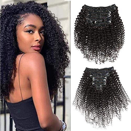 16 Inch Kinky Curly Clip in Hair Extensions for Black Women 9Pcs/140g 3C 4A Short Afro Curly Hair Extensions Clip in Human Hair Natural Black
