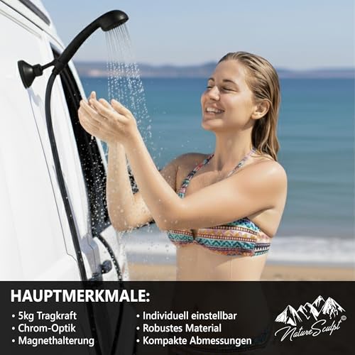 NatureSculpt Duschkopfhalter Magnetisch, 360° schwenkbar, Robustes und langlebiges Material, Perfekt für Van/Wohnmobile/Kastenwagen, Wasser und rostbeständig, Sicher und Rutschfest (Schwarz Matt)