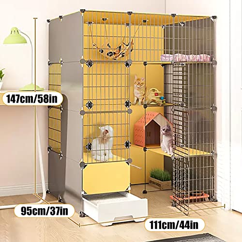 Cage de chat intérieure modulable en métal avec litière fermée et plateforme - 4