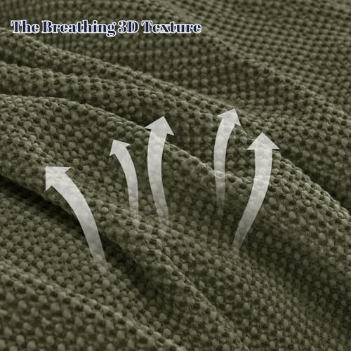 Image of PHF Stone Washed 100% Cotton Waffle Blanket, Vintage Deep Honeycomb Texture, Breathable Thermal Blanket for Bed & Home Decor, All Season Layering - King, Undyed /Raw
