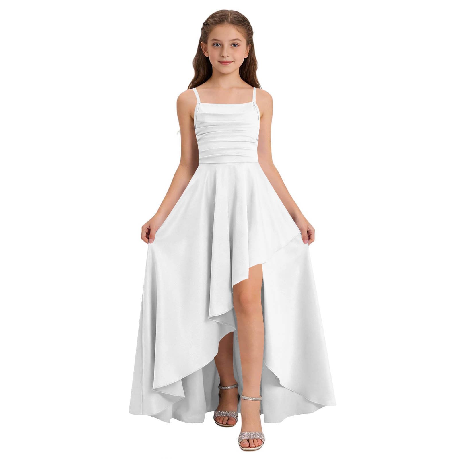 Junior Bridesmaid Long Dresses Teen Girls a Line Dress Chiffon Formal Ruffles Skirt Skater School Recital Dress — view 11