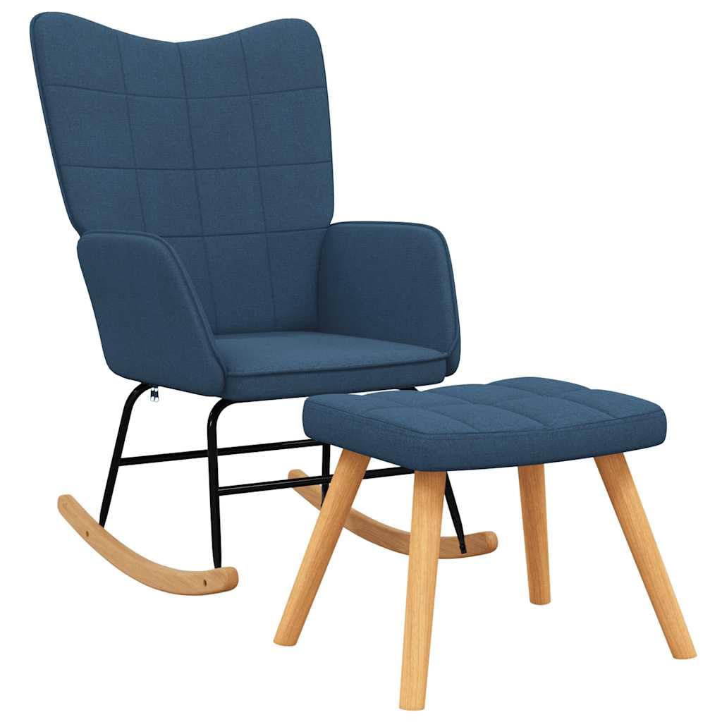 vidaXL Silla Mecedora con Reposapiés Balancín Reclinable Asiento Sillón Salón Sala de Estar Muebles Mobiliario Relajante Decoración Tela Azul