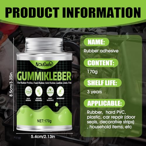 NoxGule Profilgummikleber, Gummi Kleber, Gummikleber Extra Stark Wasserfest, Kontaktkleber Extra Stark, Starke Haftung, Hohe Zähigkeit, Hohe Temperaturbeständigkeit, für Türdichtungen, 170g