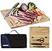 Folding Wood Cutting Board Travel Set - Portable 5 Piece Pack includes CuttingBoad | Chef Knife| Kitchen Scissors| Cooking Tongs| Tote Bag - For outdoor picnics, Camping BBQ, TailGaiting Rv Trips.