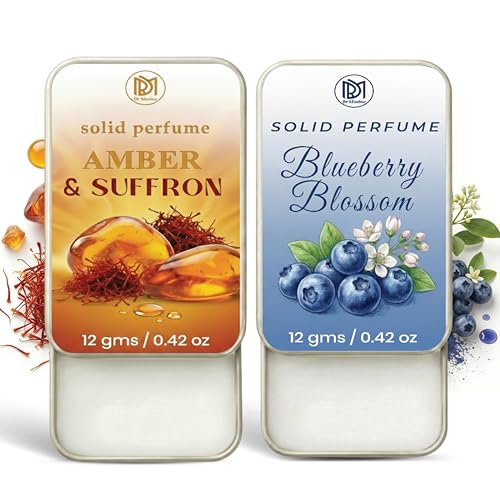 Image of Dr.Mashur Solid Perfume |blueberry blossom&Amber & Saffron Alcohol Free Wax Perfume Balm, Long Lasting | Pocket Tin 12g, Pack Of 2| Non Greasy Smooth Glide, Travel Friendly Unise