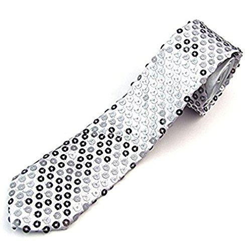 Caprilite Silver SATIN SEQUINNED Sequin Party Plain 2 Skinny Neck Tie Fancy Dress Magic Show Mens Womens Unisex