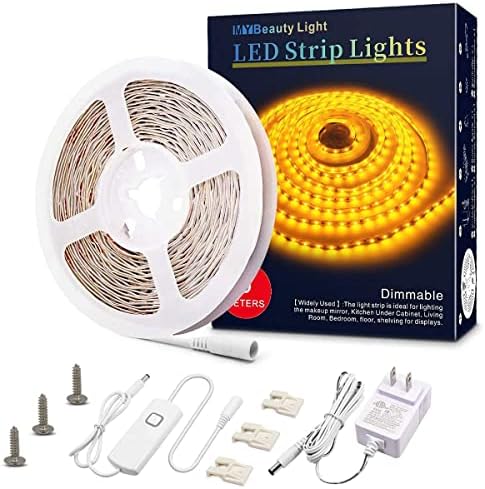 MY BEAUTY LIGHT Led Strip Lights 16.4 Feet Dimmable Yellow Led Light Strip Flexible Led Tape Lights 12v Under Cabinet Lighting Kits for Home Bedroom Kitchen Bar Party Decor