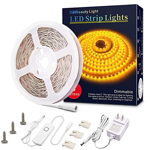 MY BEAUTY LIGHT Led Strip Lights 16.4 Feet Dimmable Yellow Led Light Strip Flexible Led Tape Lights 12v Under Cabinet Lighting Kits for Home Bedroom Kitchen Bar Party Decor