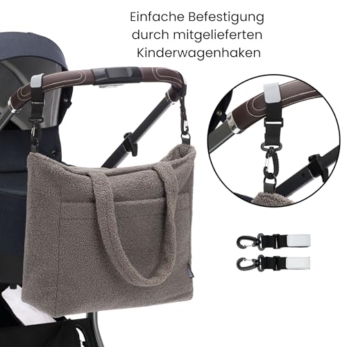 Fillikid Wickeltasche Teddy Big Exklusiv | Stilvolle Wickeltasche aus weichem Teddy-Material | Mit goldenen Details Wickelauflage, Schultertragegurt & Befestigungshaken für Kinderwagen & Buggys
