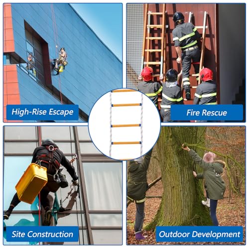 DAJAVE Strickleiter Feuerfeste Rettungsleiter 2M, Schwer Entflammbare Feuerleiter Sicherheitsleitern mit Karabinern, Feuerleitern Schnellen für Outdoor Balkon Fenster, Tragfähigkeit bis 900 kg