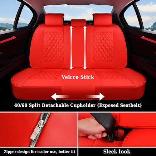 Image of Coverado Full Set Car Seat Covers, 5-Seat Universal Faux Leather Waterproof Seat Covers, Front & Back Car Seat Protectors, Red Leather Seat Covers Fit for Most Vehicles-Red