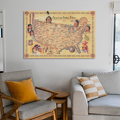 Native American Tribes Map Poster American History Canvas Wall Art Room Decor Posters Wall Art Paintings Canvas Wall Decor Home Decor Living Room Decor Aesthetic 24X36Inch(60X90Cm) Unframe #TOP5