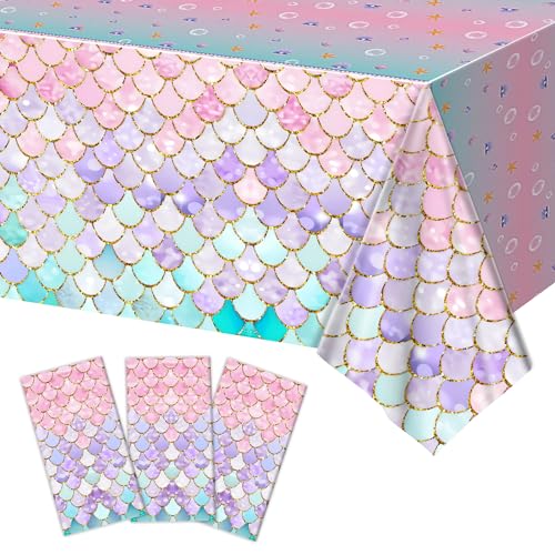 JQSSHXB Mermaid Tablecloths 3 Pack Disposable Plastic Birthday Party Favors (Fish Scale)