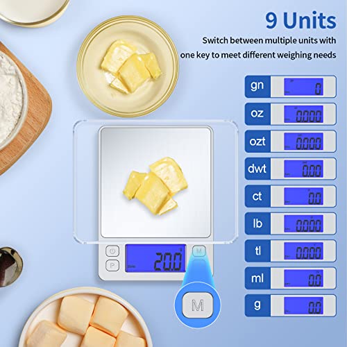 Food Scale, 3000G/0.1G High Precision Digital Kitchen Scale For Food Ounces And Grams, Smart Weight Scale For Weight Loss, Coffee Cooking, Jewelry, Powder With Lcd Display And 2 Tray #TOP3
