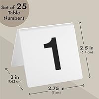 Vista 4 de Juvale Números de mesa de acrílico estilo tienda de campaña, blanco medio, 1-25 - Marcadores de mesa de plástico reutilizables - Tarjetas de números