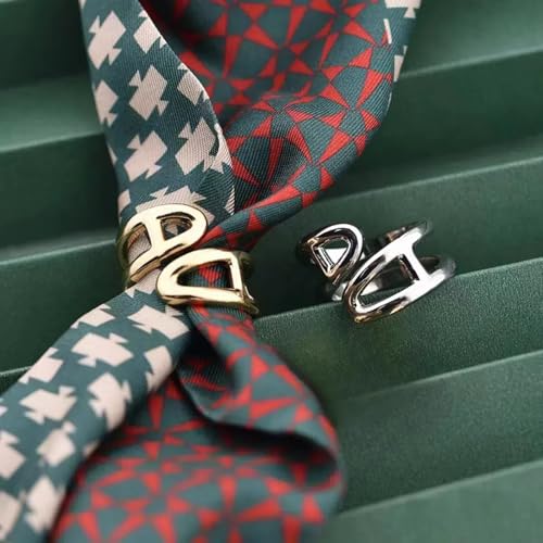 Image of SYWDUDUCLT Scarf Ring for Women's Shawl, Silk Neckerchief, Tshirt, Gold /Sivler, S /M /L, 2 Pcs