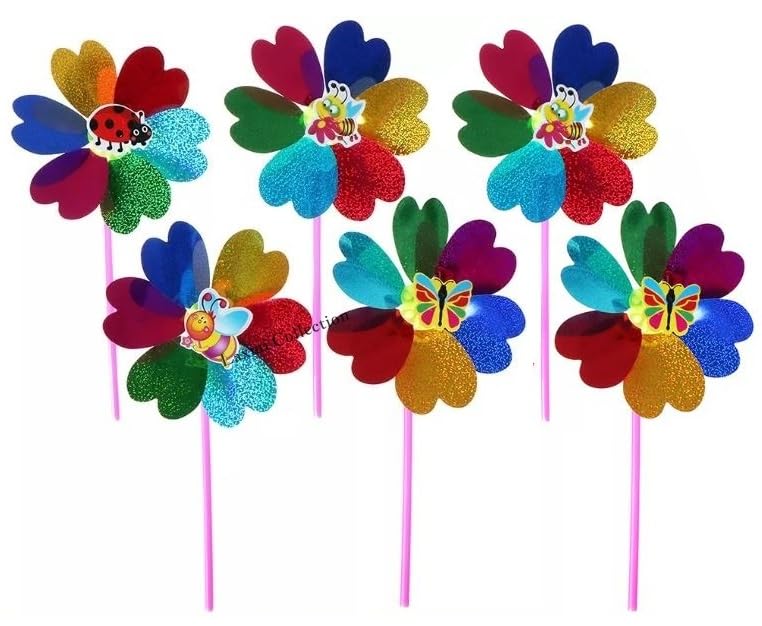 Laxmi Collection 6 Pcs Pinwheel Toys Windmill for Garden Orchard Lawn Farm Beach Decor Birthday Return Gifts for Kids Boys&Girls in Bulk Multi-Color (Pack of 6)-image-2