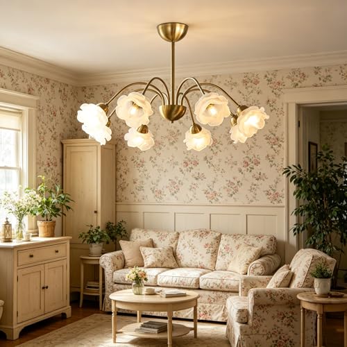 Suspension dorée salon chic avec plafonnier fleur moderne 8 bras - 5