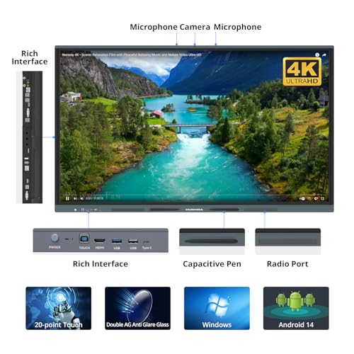 Image of 65 Smart Board, 4K UHD Interactive Whiteboard Built in Dual System and 48MP Camera, All in One Digital Whiteboard for Home, Classroom and Business (Wall Mount Included)