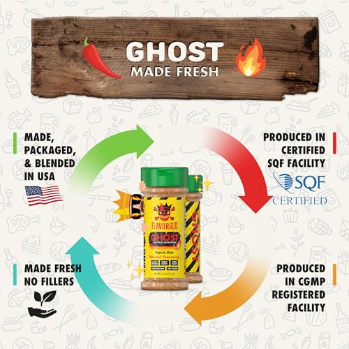 Image of Ghost Pepper Seasoning Mix by Flavor God - Premium All Natural & Healthy Spice Blend for Grilling Chicken, Beef, Seafood, Vegetables, Eggs, Salad, Tacos, & Pizza - Kosher, Gluten-Free, Dairy-Free, Vegan, Keto Friendly