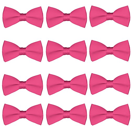 Boys Bow Tie Wholesale 12 Pack Children Chorus Pre-Tied Bowties Kids Tuxedo Solid Ties (Hot Pink)