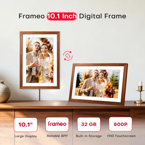 Image of Frameo 10.1'' WiFi Digital Picture Frame, Electronic Photo Frame Slideshow | 32GB, 1280x800 IPS HD Touch Screen, Send Photos & Videos from Phone to Frame, Wall-Mountable, Gifts for Mom, Women, Wedding