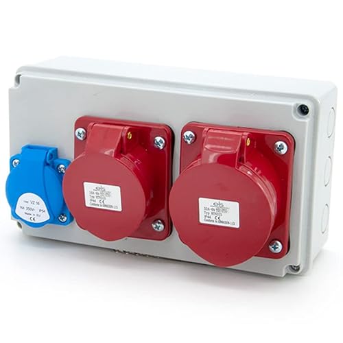 ELS Elektrotechnika Distributore da parete 1 x 230 V + 1 x CEE 16 A + 1 x CEE 32 A, prese, cablato, splitter di alimentazione di costruzione per interni/esterni, officine e fabbriche