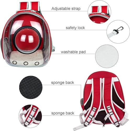 Image of VAYINATO Astronaut Transparent Space Bubble Portable Pet Backpack Travel Carrier, Convenient Travel for Small Dog and Cat | Waterproof, Comfortable and Breathable (Red) By Petzlifeworld