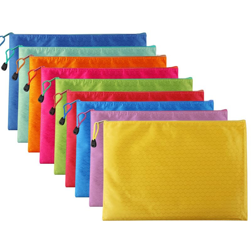 A5 PVC Canvas Storage Zipper File Bag Handbag Zip Wallet File Mesh Bags Storage Document Folder Waterproof Pouch School Office Travel (Size :23.5 cm X 17.5cm) (Mixed Colours (Pack of 12))